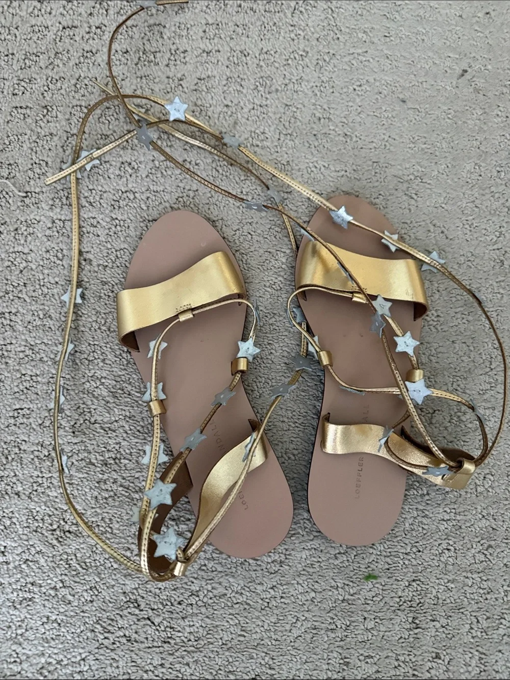 Loeffler Randall Starla Gold and silver Lace-Up Flat Sandals size 8